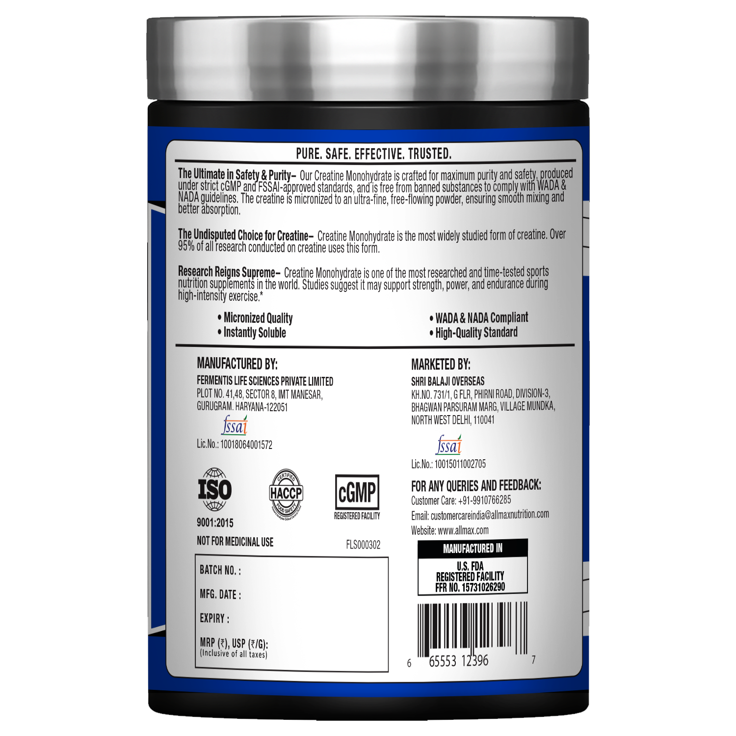 ALLMAX™ Creatine Monohydrate Powder– 250g | 3.0 g Creatine Monohydrate Per Serving