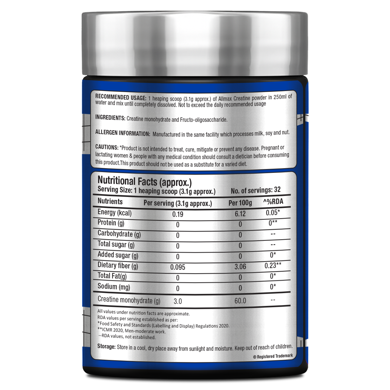 ALLMAX™ Creatine Monohydrate Powder– 100g | 3.0 g Creatine Monohydrate Per Serving