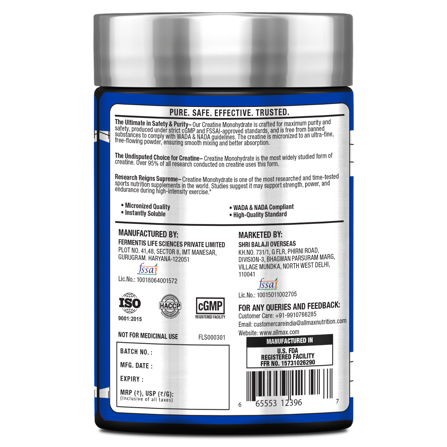 ALLMAX™ Creatine Monohydrate Powder– 100g | 3.0 g Creatine Monohydrate Per Serving