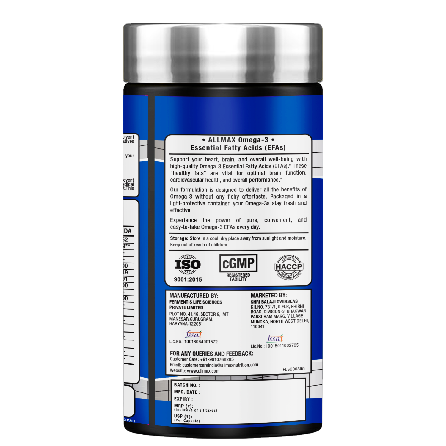 ALLMAX™ Omega 3 Essential Fatty Acids Supplement (EFA’s)  – 1000 mg Fish Oil Per Serving | 60 Softgels